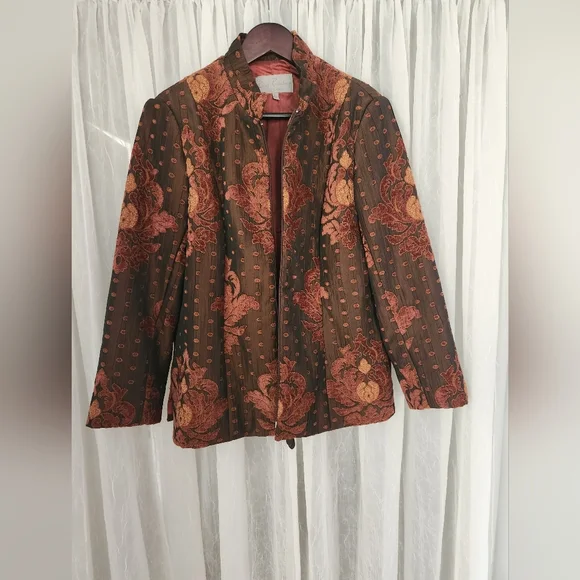 EARL RUTENBERG Floral Embroidered/Brocade Sateen Women's Blazer Jacket Size XL - Picture 2 of 10